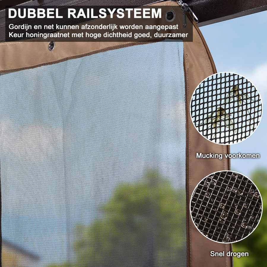 PURPLE LEAF Hardtop Prieel Frame Aluminium Gegalvaniseerd Stalen Dak Zonwering Partytent met Gordijn en Klamboe