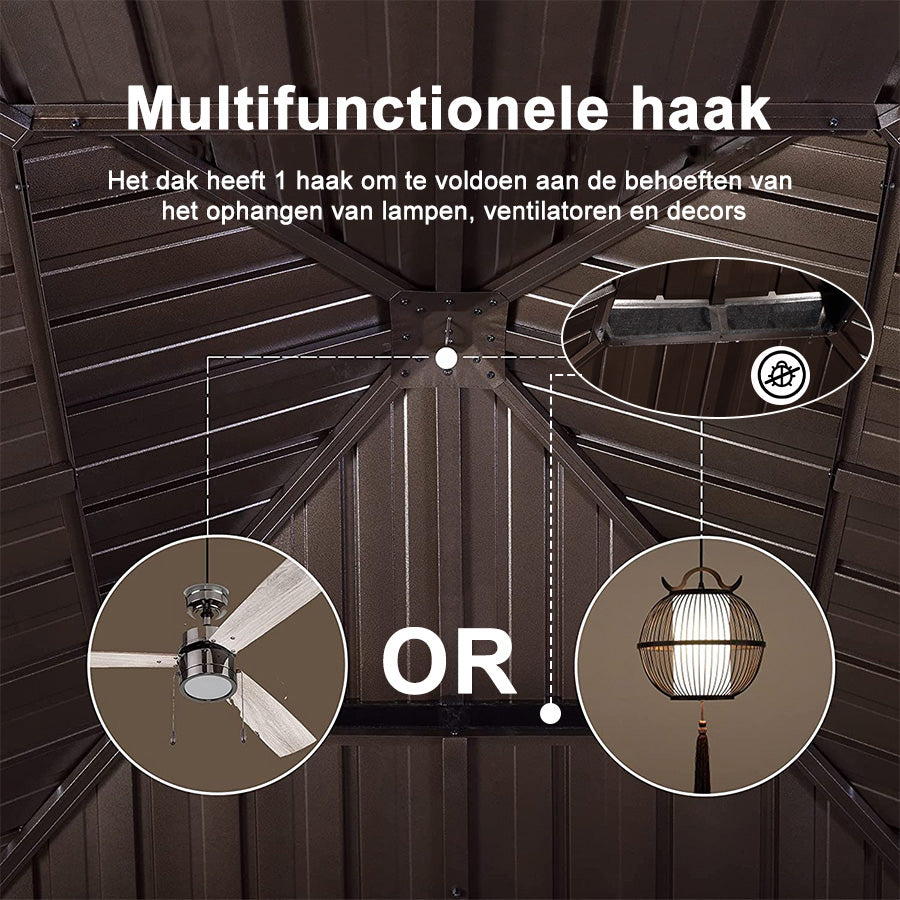 PURPLE LEAF Hardtop Prieel Frame Aluminium Gegalvaniseerd Stalen Dak Zonwering Partytent met Gordijn en Klamboe