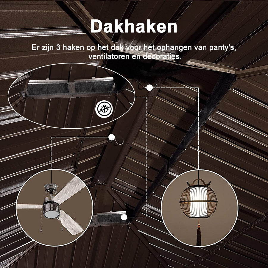 PURPLE LEAF Hardtop Prieel Frame Aluminium Gegalvaniseerd Stalen Dak Zonwering Partytent met Gordijn en Klamboe