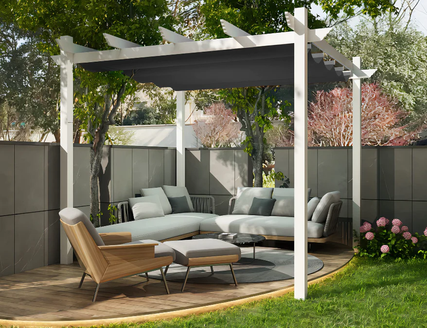 PURPLE LEAF Wit Pergola Dubbel Top Frame Waterdicht Stabiel Wintervast Intrekbare Luifel Pergola Aluminium-PG