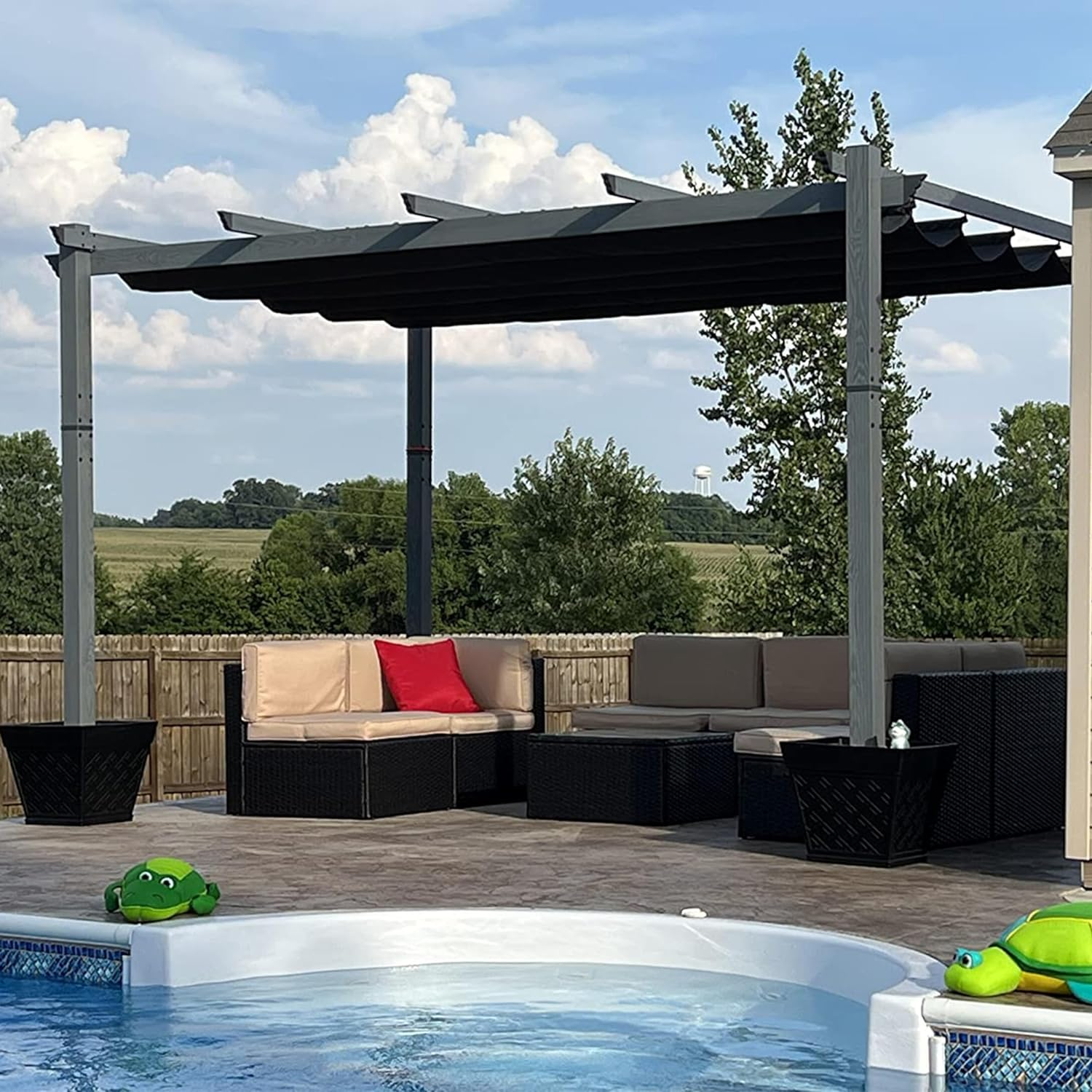 PURPLE LEAF Houten Look Pergola Dubbel Bovenframe Grijs Metaal Tuinpaviljoen Pergola Waterdicht Stabiel Wintervast, Tuinpaviljoen Met Zonnescherm Afdak-WPG