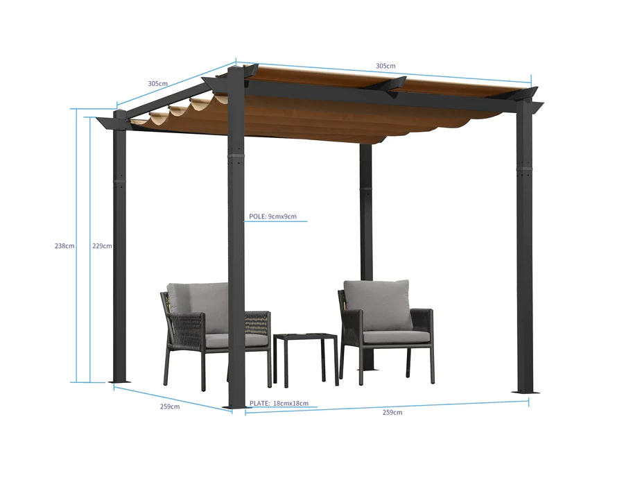 PURPLE LEAF Intrekbare aluminium buitenpergola met zonnescherm luifel, patio, achtertuin schuilplaats, metalen barbecue paviljoen-PRG