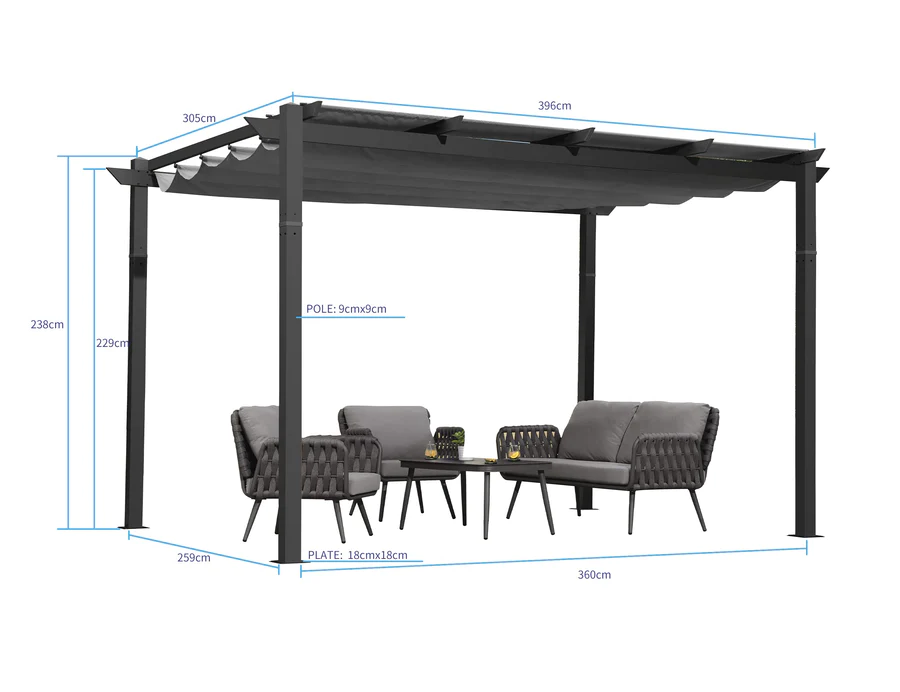 PURPLE LEAF Intrekbare aluminium buitenpergola met zonnescherm luifel, patio, achtertuin schuilplaats, metalen barbecue paviljoen-PRG