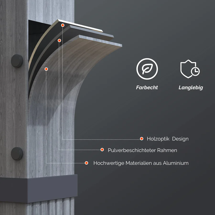 PURPLE LEAF Houten Look Pergola Dubbel Bovenframe Grijs Metaal Tuinpaviljoen Pergola Waterdicht Stabiel Wintervast, Tuinpaviljoen Met Zonnescherm Afdak-WPG