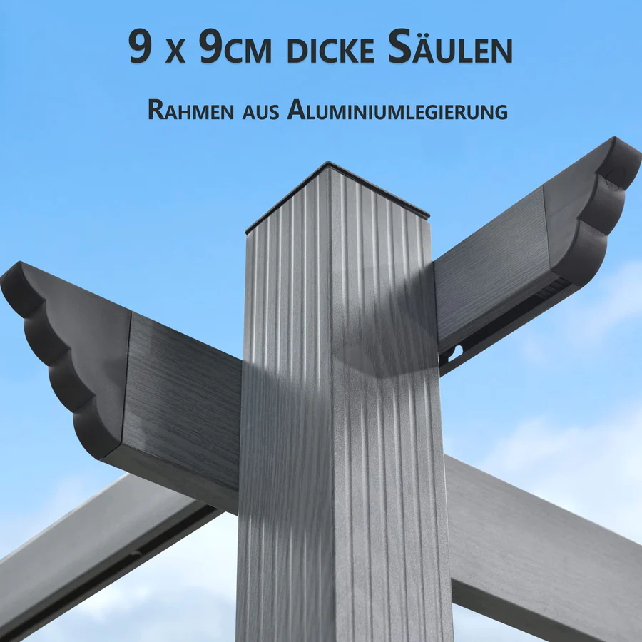 PURPLE LEAF Houten Look Pergola Dubbel Bovenframe Grijs Metaal Tuinpaviljoen Pergola Waterdicht Stabiel Wintervast, Tuinpaviljoen Met Zonnescherm Afdak-WPG