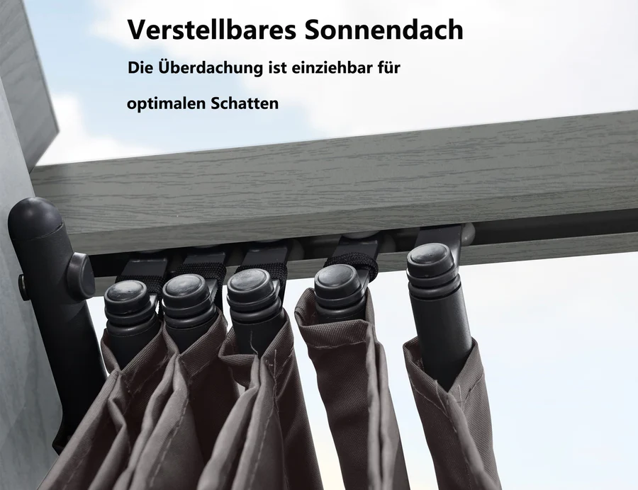 PURPLE LEAF Houten Look Pergola Dubbel Bovenframe Grijs Metaal Tuinpaviljoen Pergola Waterdicht Stabiel Wintervast, Tuinpaviljoen Met Zonnescherm Afdak-WPG