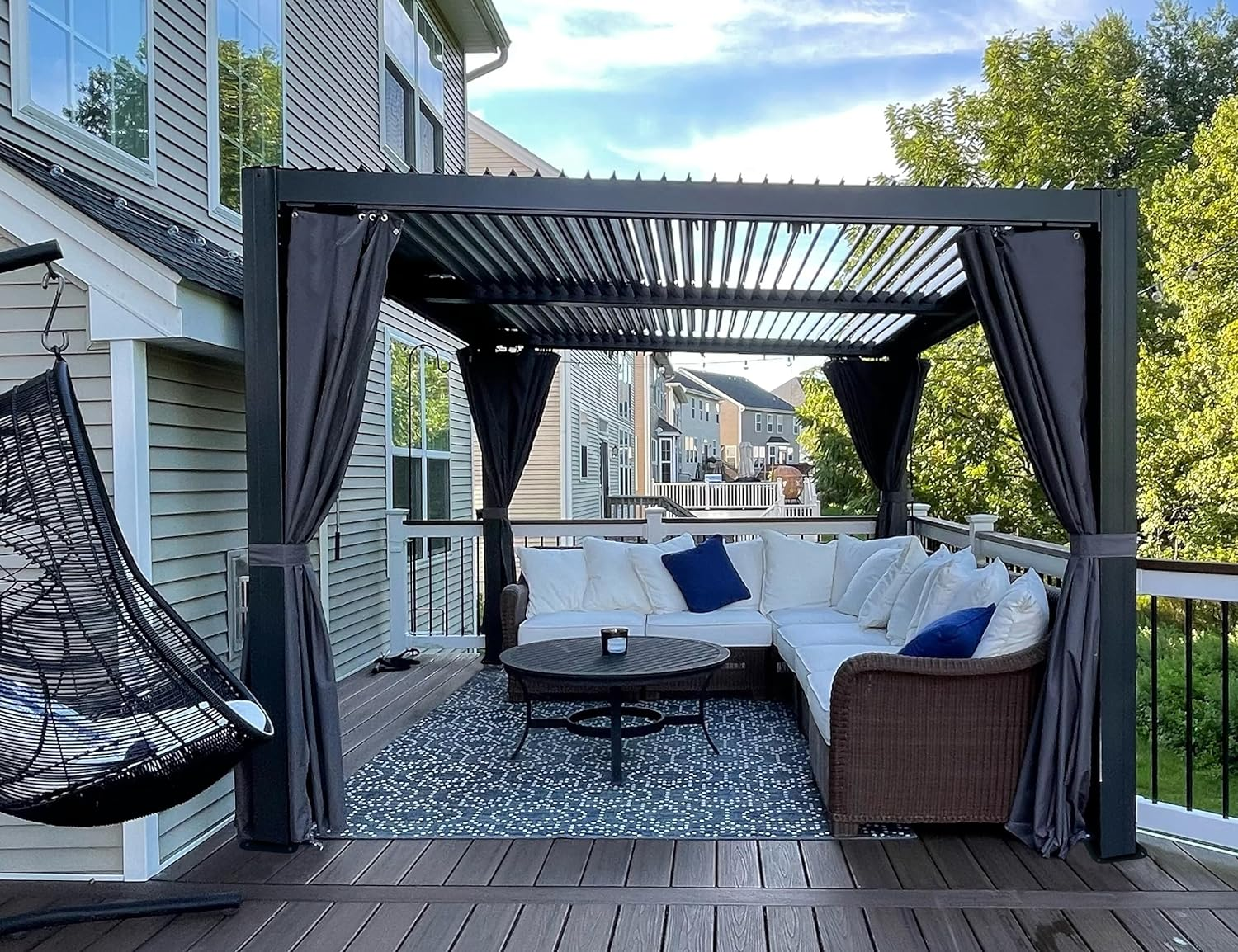 PURPLE LEAF Paviljoen 3 x 4 m Waterdichte Stalpergola met Roosterdak Aluminium Terrasoverkapping Hardtop Paviljoen met Klamboes en Gordijnen, Grijs