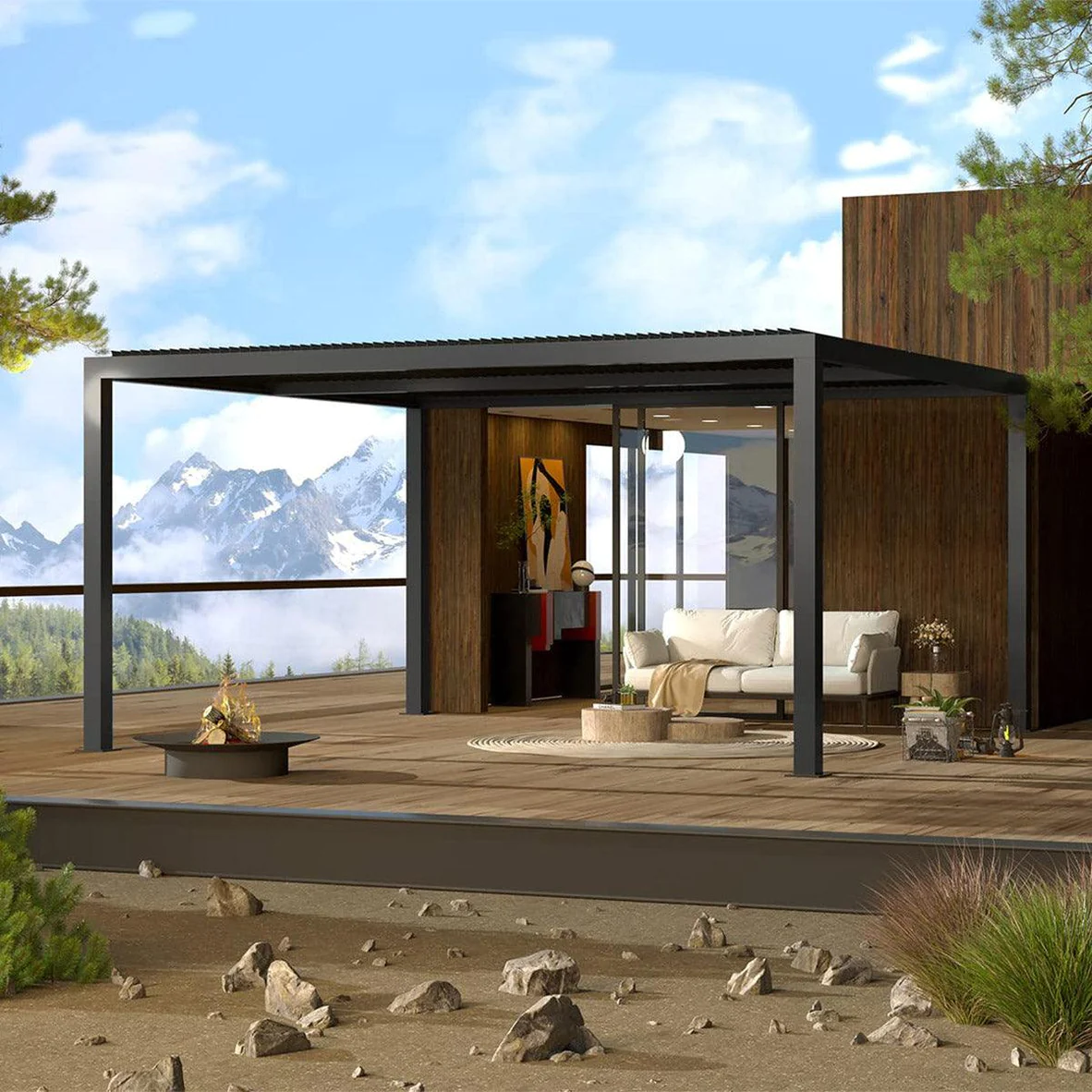 PURPLE LEAF Pergola 3 x 4 m Waterdicht Stabiel Wintervast Paviljoen met Raamdak Vrijstaand Verstelbaar Aluminium Raamdak Patio, Grijs