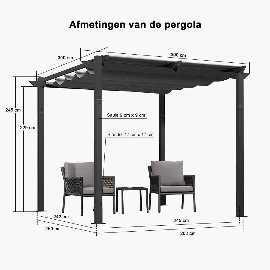 PURPLE LEAF Intrekbare aluminium buitenpergola met zonnescherm luifel, patio, achtertuin schuilplaats, metalen barbecue paviljoen-PRG
