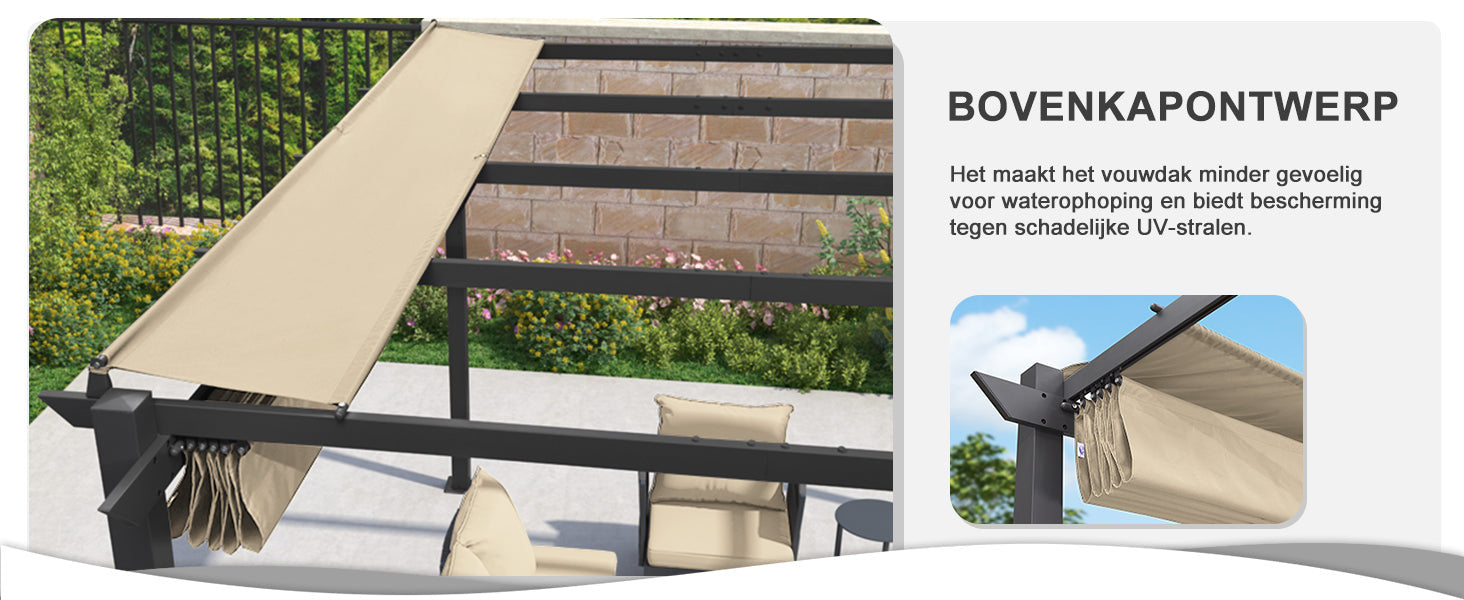 PURPLE LEAF Intrekbare aluminium buitenpergola met zonnescherm luifel, patio, achtertuin schuilplaats, metalen barbecue paviljoen-PRG