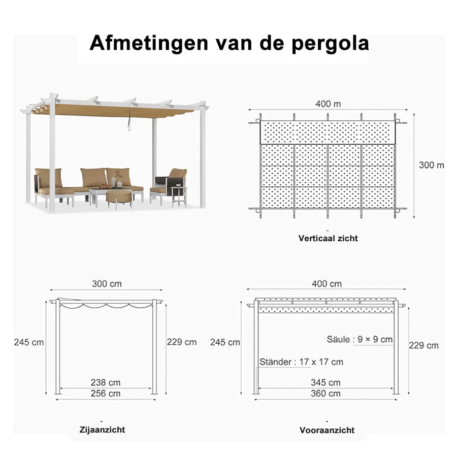 PURPLE LEAF Outdoor Intrekbare Pergola met Dubbele Zonwering Luifel Wit Heavy-Duty Aluminium Pergola Patio Moderne Pergola voor Tuin Dek en Achtertuin, Wit