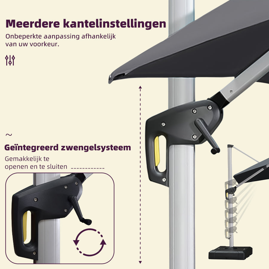 PURPLE LEAF Dubbel Top 360 Graden Rotatie 300 / 330 / 365 / 400 cm Ronde Outdoor Tuin Parasol