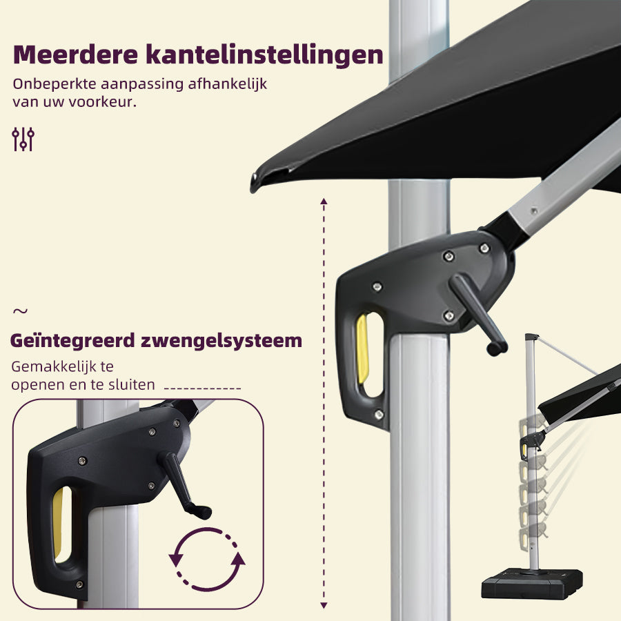 PURPLE LEAF Dubbel Top 360 Graden Rotatie 300 / 330 / 365 / 400 cm Ronde Outdoor Tuin Parasol
