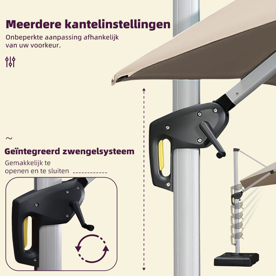 PURPLE LEAF Dubbele Top 360 Graden Rotatie 300x300cm/330x330cm/365x365 cm Vierkante Outdoor Tuin Parasol