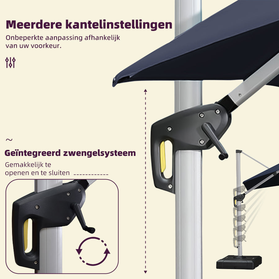 PURPLE LEAF Dubbel Top 360 Graden Rotatie 300 / 330 / 365 / 400 cm Ronde Outdoor Tuin Parasol