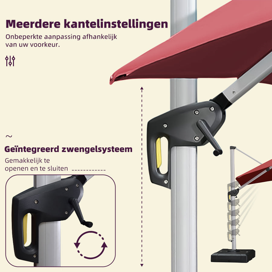 PURPLE LEAF Dubbel Top 360 Graden Rotatie 300 / 330 / 365 / 400 cm Ronde Outdoor Tuin Parasol