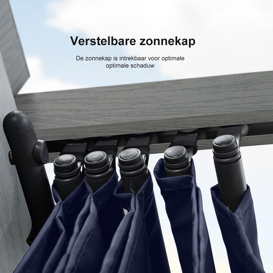 PURPLE LEAF Houten Look Pergola Dubbel Bovenframe Grijs Metaal Tuinpaviljoen Pergola Waterdicht Stabiel Wintervast, Tuinpaviljoen Met Zonnescherm Afdak-WPG