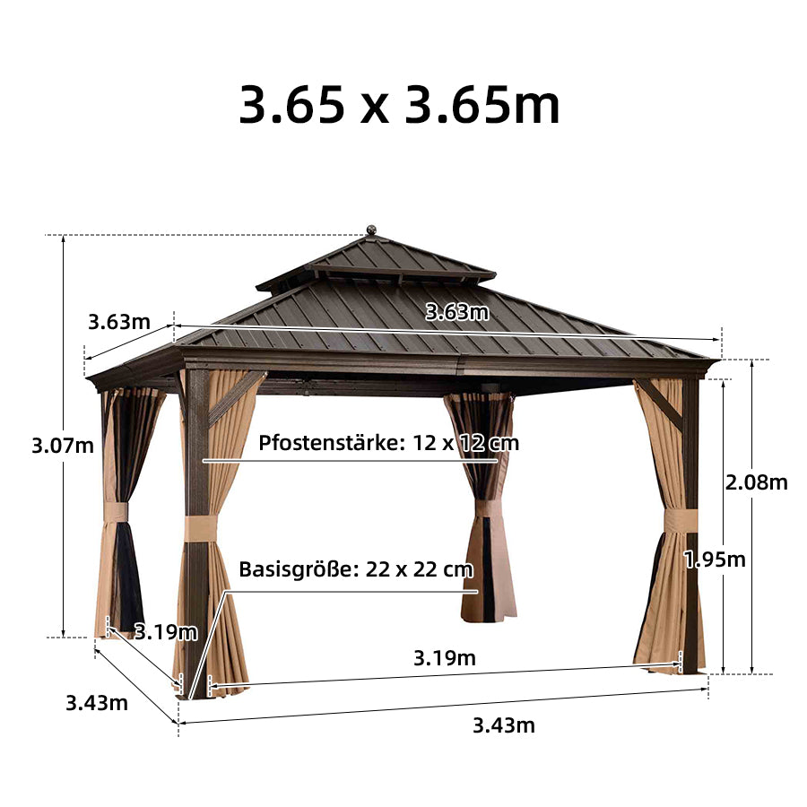 PURPLE LEAF Hardtop Prieel Frame Aluminium Gegalvaniseerd Stalen Dak Zonwering Partytent met Gordijn en Klamboe