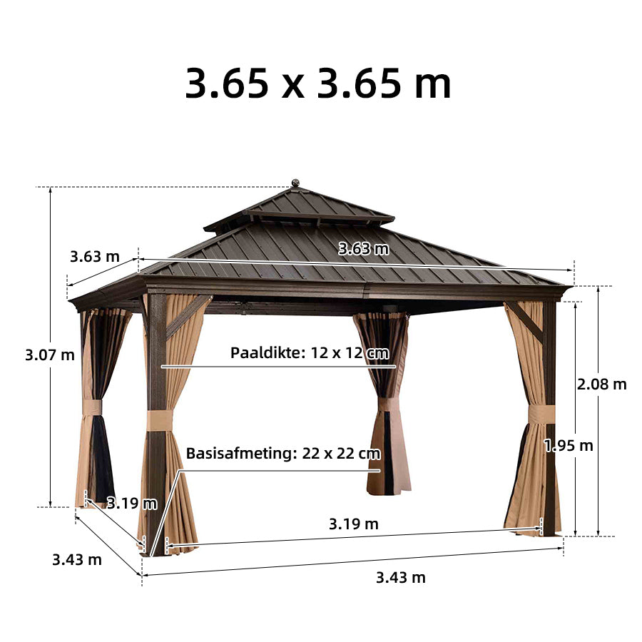 PURPLE LEAF Hardtop Prieel Frame Aluminium Gegalvaniseerd Stalen Dak Zonwering Partytent met Gordijn en Klamboe
