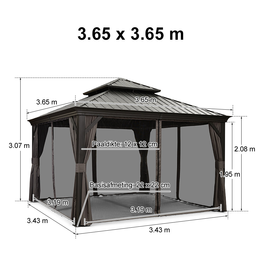 PURPLE LEAF Tuinpaviljoen Voor Achtertuin Grijs Hardtop Gegalvaniseerd Stalen Dak Luifel met Upgrade Gordijn