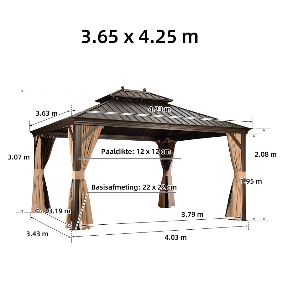 PURPLE LEAF Luxe Hardtop Paviljoen Bronzen Frame Dubbel Dak Tuin Warmwitte Verlichting