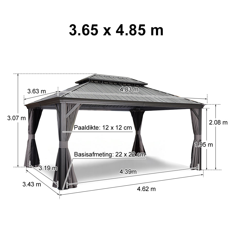PURPLE LEAF Tuinpaviljoen Voor Achtertuin Grijs Hardtop Gegalvaniseerd Stalen Dak Luifel met Upgrade Gordijn