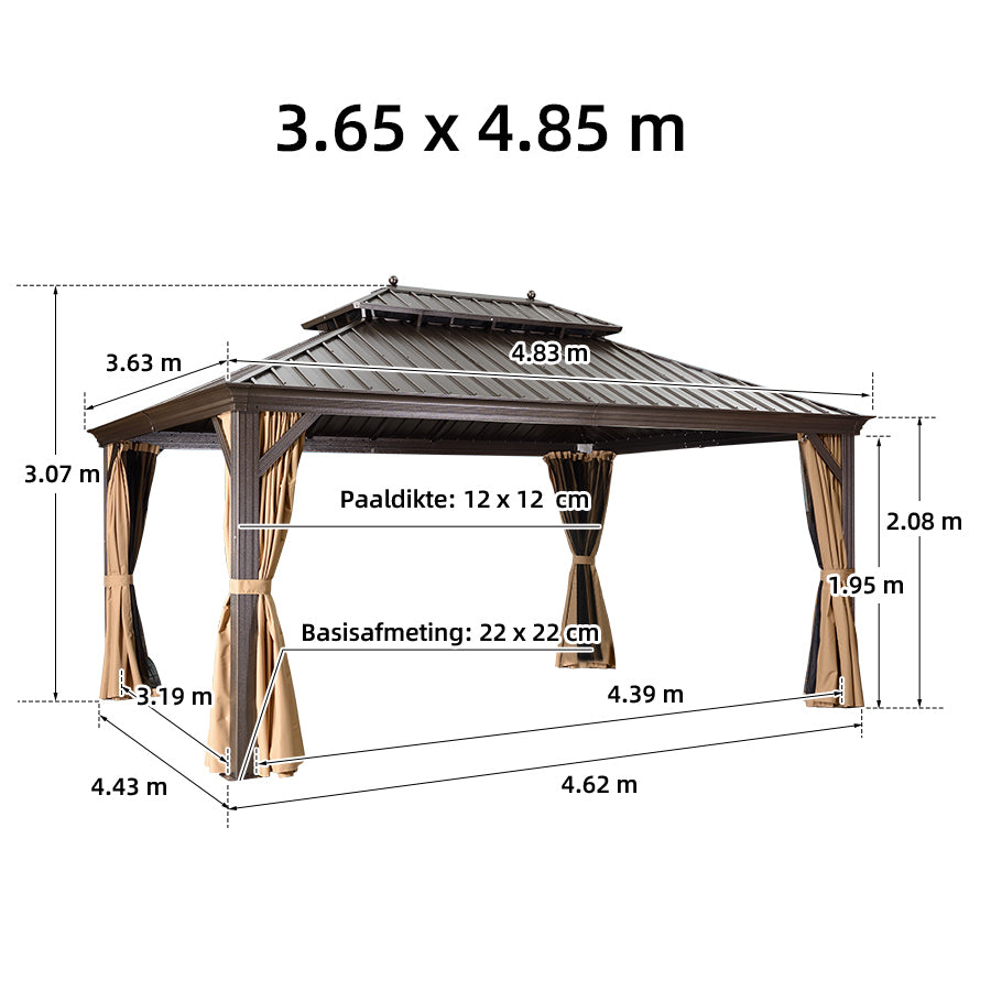 PURPLE LEAF Luxe Hardtop Paviljoen Bronzen Frame Dubbel Dak Tuin Warmwitte Verlichting