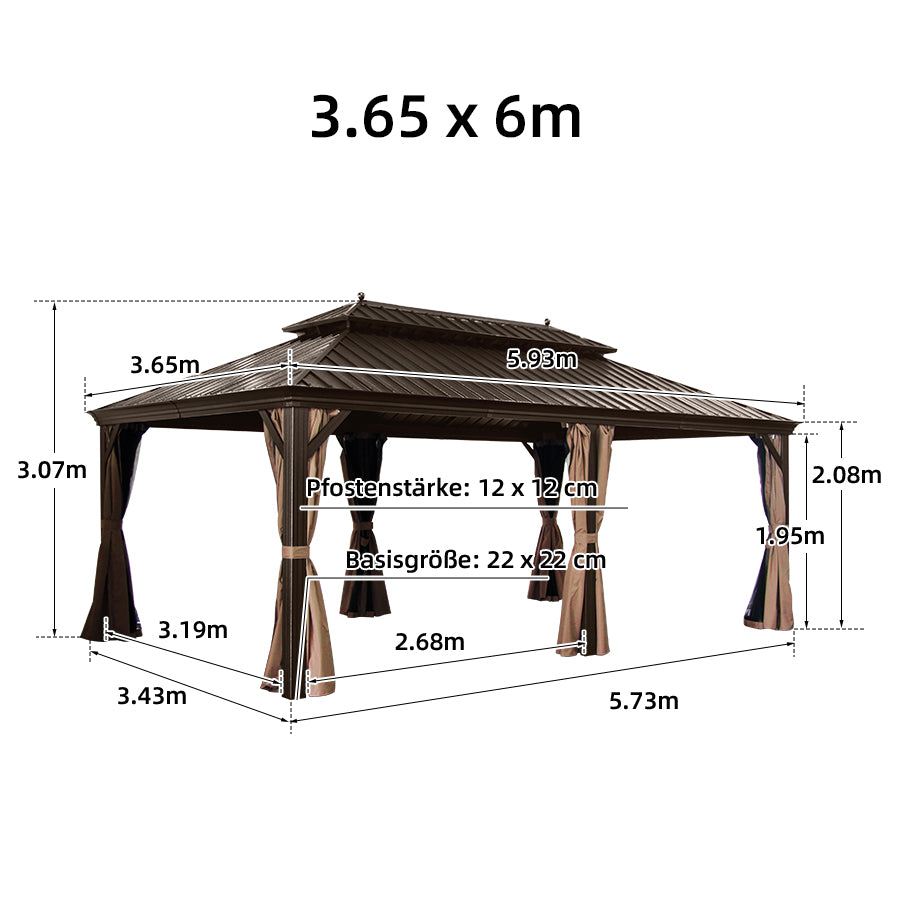 PURPLE LEAF Hardtop Prieel Frame Aluminium Gegalvaniseerd Stalen Dak Zonwering Partytent met Gordijn en Klamboe