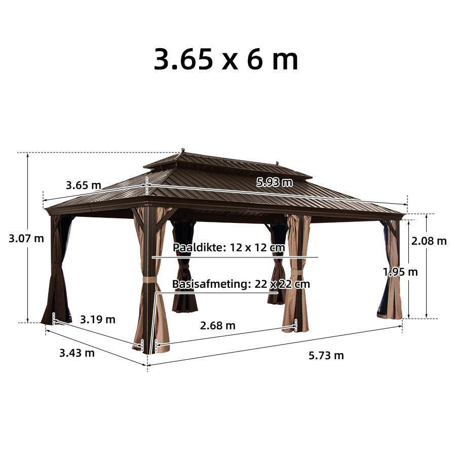 PURPLE LEAF Hardtop Prieel Frame Aluminium Gegalvaniseerd Stalen Dak Zonwering Partytent met Gordijn en Klamboe