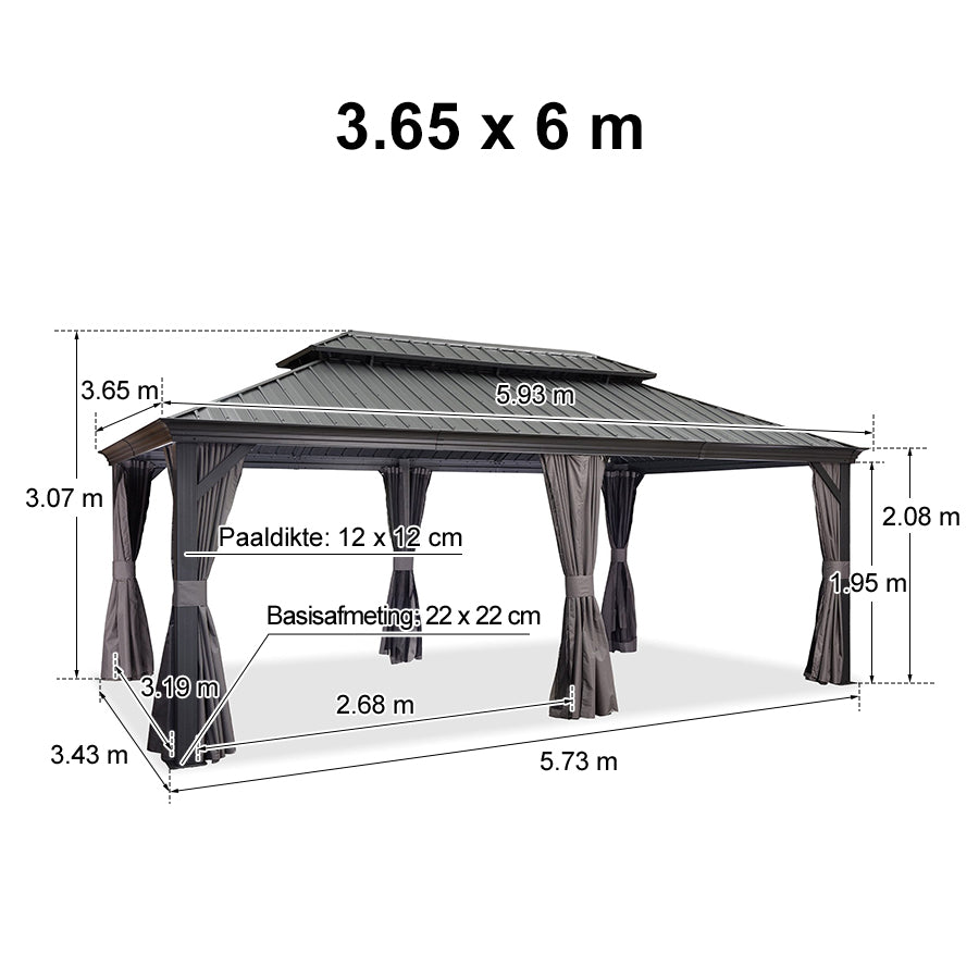 PURPLE LEAF Tuinpaviljoen Voor Achtertuin Grijs Hardtop Gegalvaniseerd Stalen Dak Luifel met Upgrade Gordijn