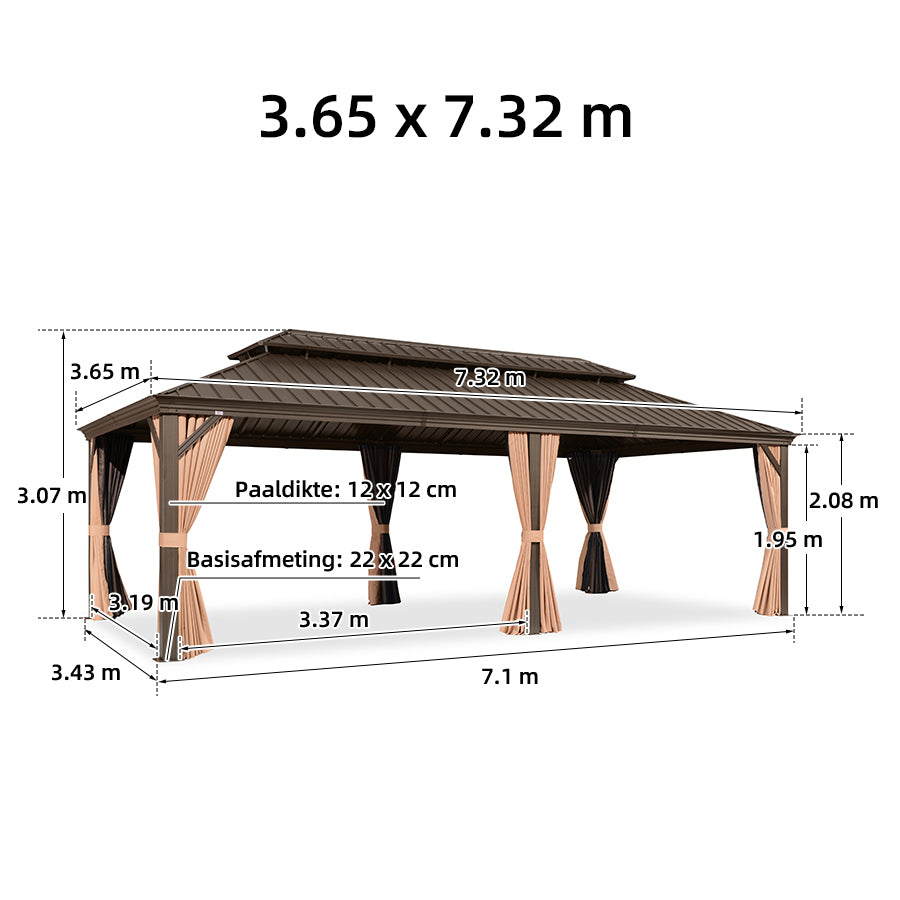 PURPLE LEAF Hardtop Prieel Frame Aluminium Gegalvaniseerd Stalen Dak Zonwering Partytent met Gordijn en Klamboe