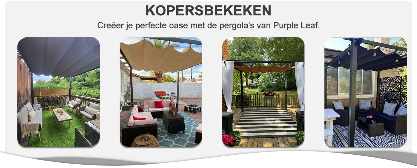 PURPLE LEAF Intrekbare aluminium buitenpergola met zonnescherm luifel, patio, achtertuin schuilplaats, metalen barbecue paviljoen-PRG