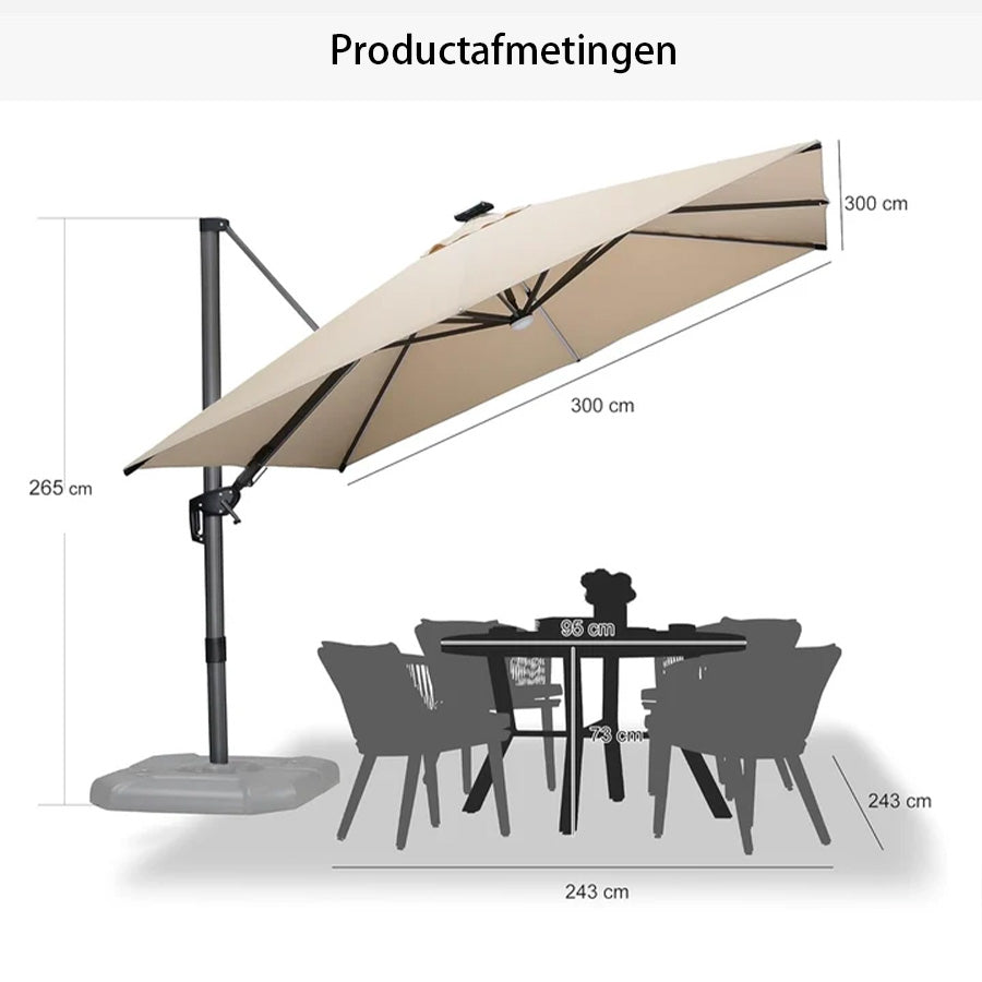 PURPLE LEAF Grote Parasol – LED Zweefparasol, 360° Draaibaar voor Tuin & Terras