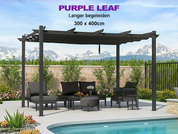 PURPLE LEAF Intrekbare aluminium buitenpergola met zonnescherm luifel, patio, achtertuin schuilplaats, metalen barbecue paviljoen-PRG
