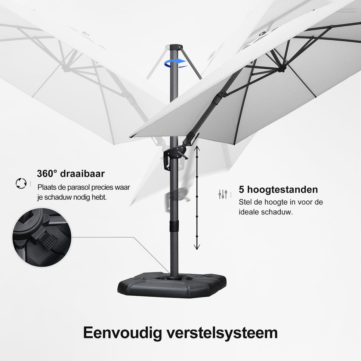 PURPLE LEAF Grote Parasol – Draaibare & Kantelbare Zweefparasol voor Terras & Tuin