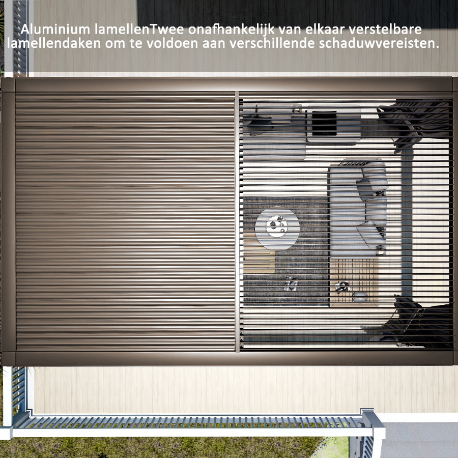 PURPLE LEAF Paviljoen 3 x 4 m Waterdichte Stalpergola met Roosterdak Aluminium Terrasoverkapping Hardtop Paviljoen met Horren en Gordijnen, Brons