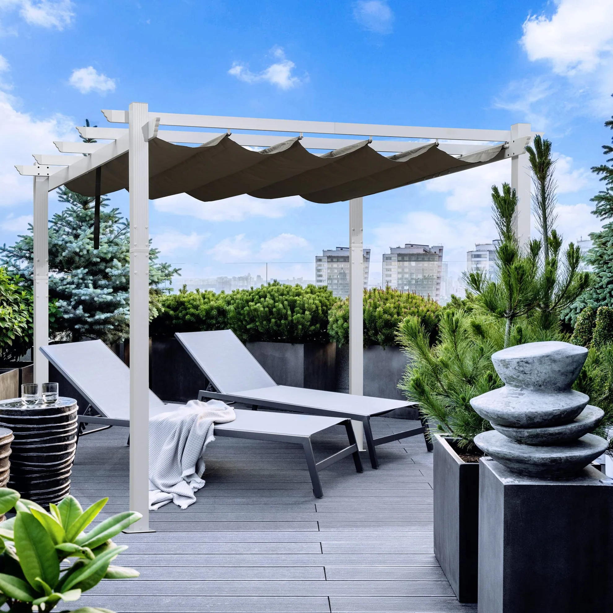 PURPLE LEAF Wit Pergola Dubbel Top Frame Waterdicht Stabiel Wintervast Intrekbare Luifel Pergola Aluminium-PG