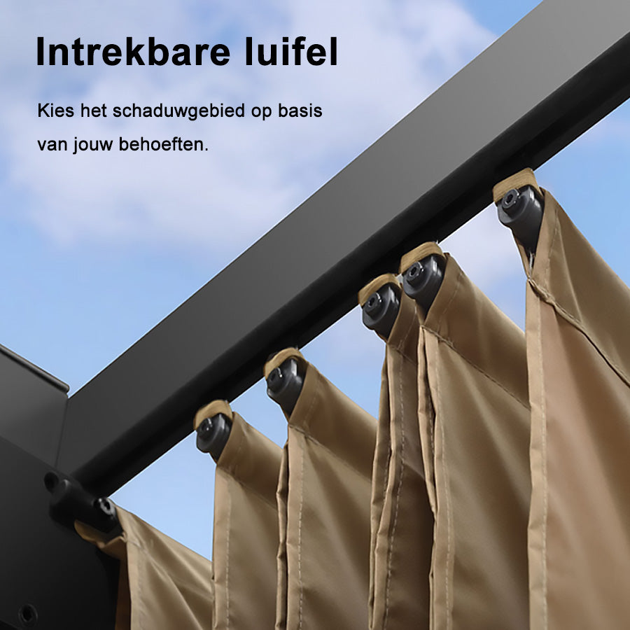 PURPLE LEAF Intrekbare aluminium buitenpergola met zonnescherm luifel, patio, achtertuin schuilplaats, metalen barbecue paviljoen-PRG