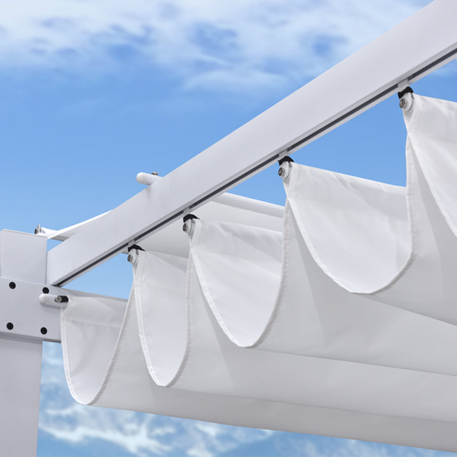 PURPLE LEAF Outdoor Intrekbare Pergola met Dubbele Zonwering Luifel Wit Heavy-Duty Aluminium Pergola Patio Moderne Pergola voor Tuin Dek en Achtertuin, Wit