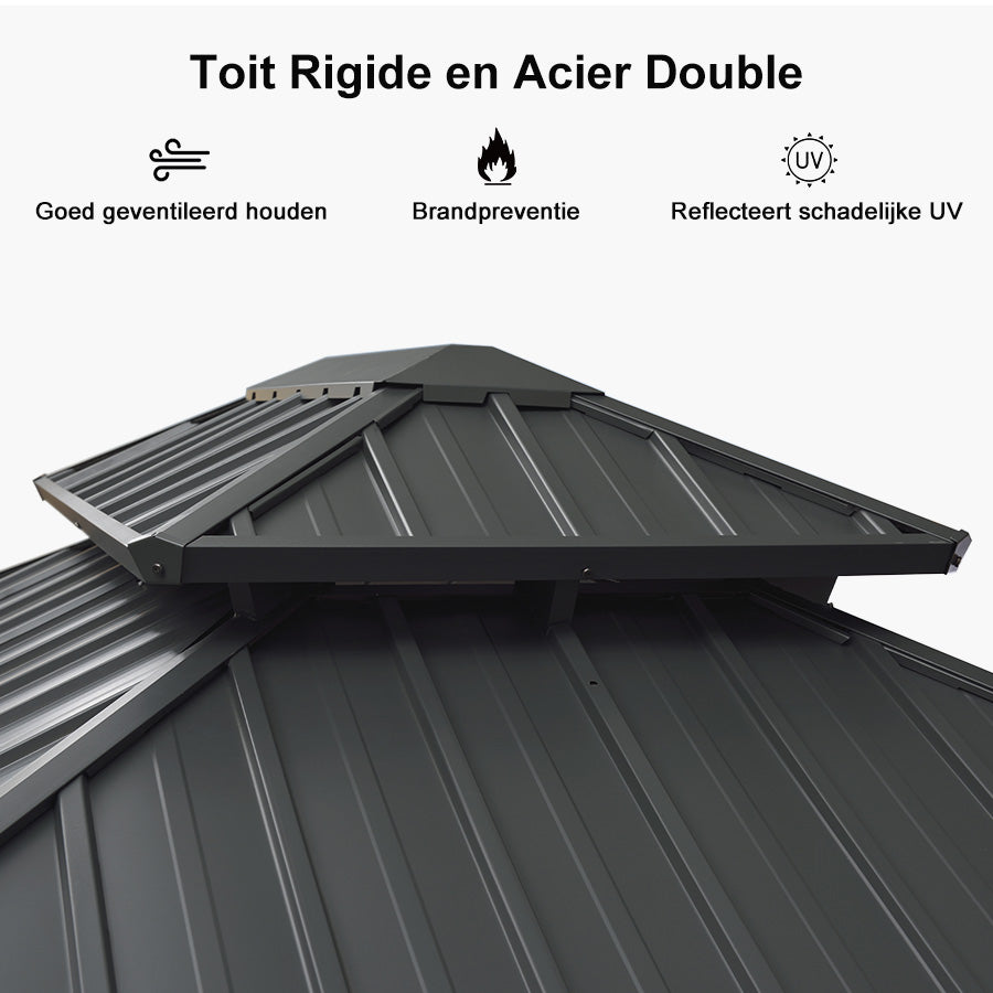 PURPLE LEAF Tuinpaviljoen Voor Achtertuin, Hardtop, Gegalvaniseerde Stalen Luifel, met Sfeerverlichting – Transparante Uitvoering