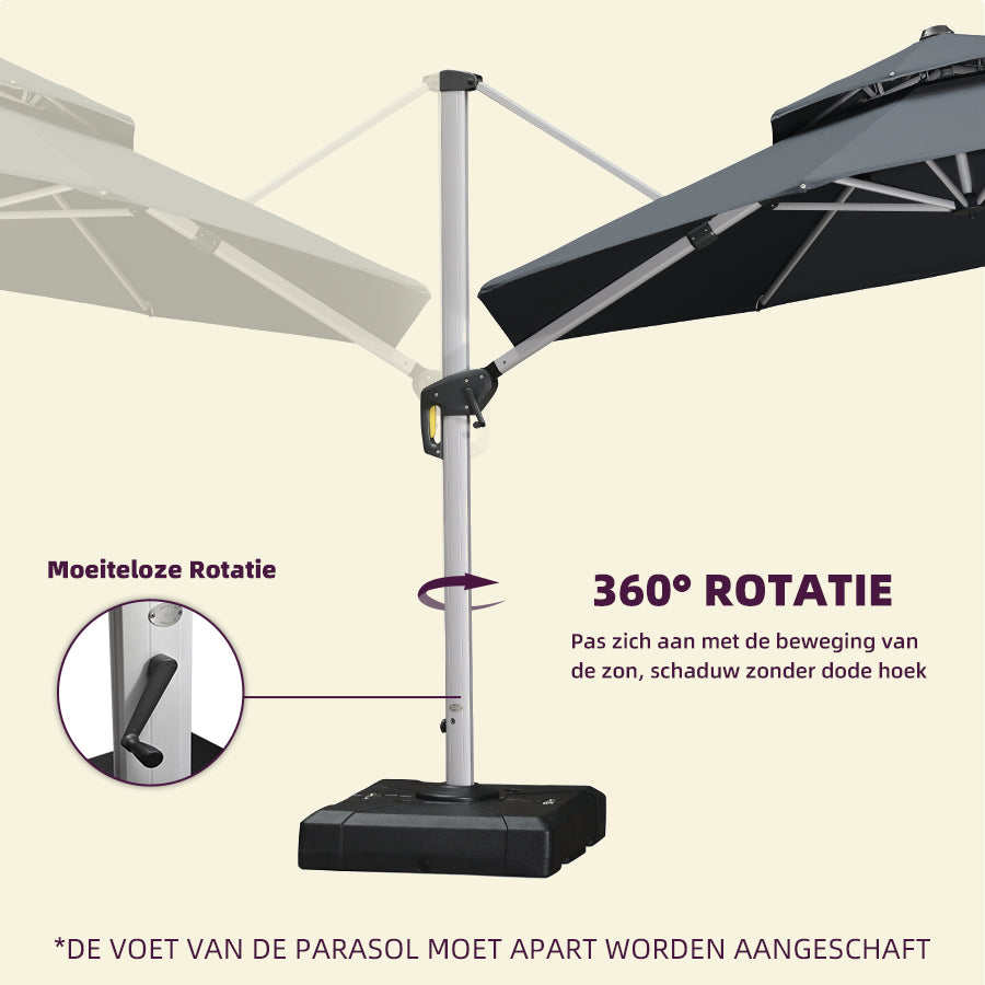 PURPLE LEAF Dubbel Top 360 Graden Rotatie 300 / 330 / 365 / 400 cm Ronde Outdoor Tuin Parasol