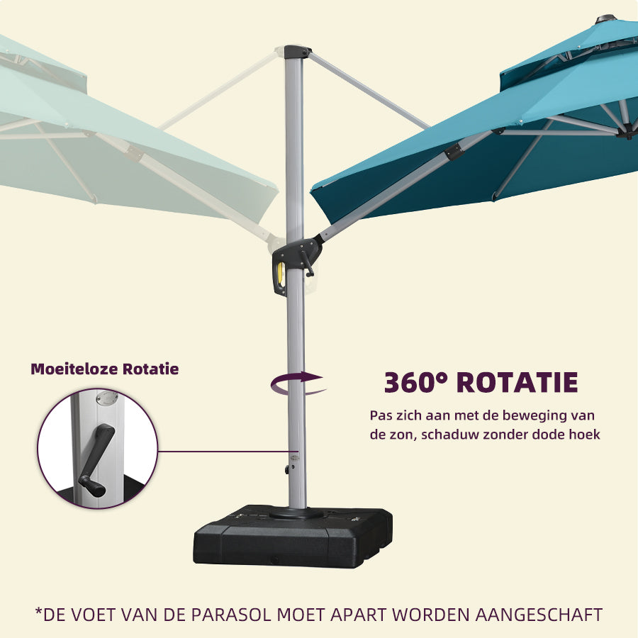 PURPLE LEAF Dubbel Top 360 Graden Rotatie 300 / 330 / 365 / 400 cm Ronde Outdoor Tuin Parasol