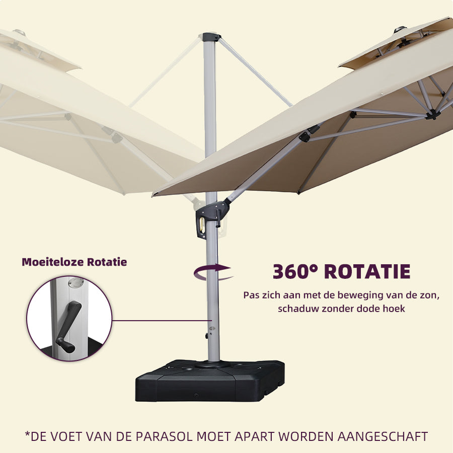 PURPLE LEAF Dubbele Top 360 Graden Rotatie 300x300cm/330x330cm/365x365 cm Vierkante Outdoor Tuin Parasol