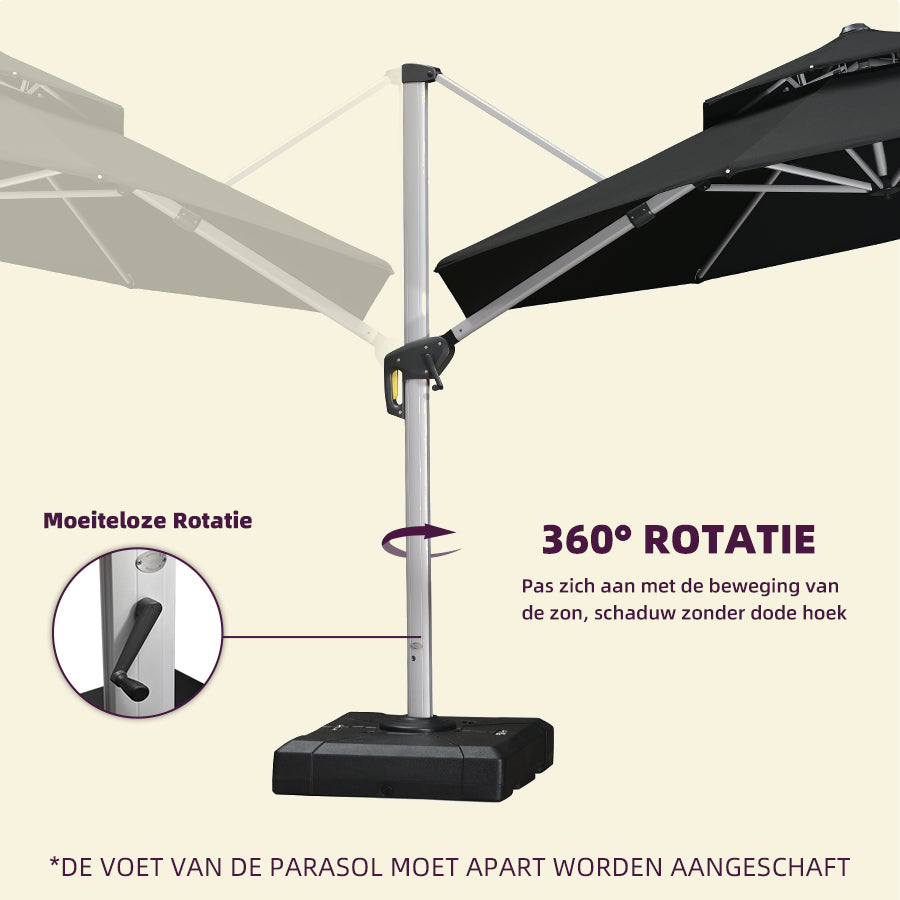 PURPLE LEAF Dubbel Top 360 Graden Rotatie 300 / 330 / 365 / 400 cm Ronde Outdoor Tuin Parasol