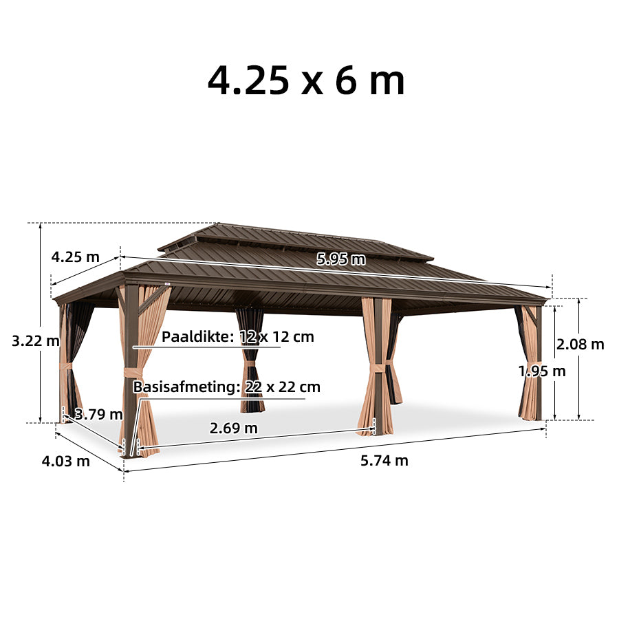 PURPLE LEAF Luxe Hardtop Paviljoen Bronzen Frame Dubbel Dak Tuin Warmwitte Verlichting