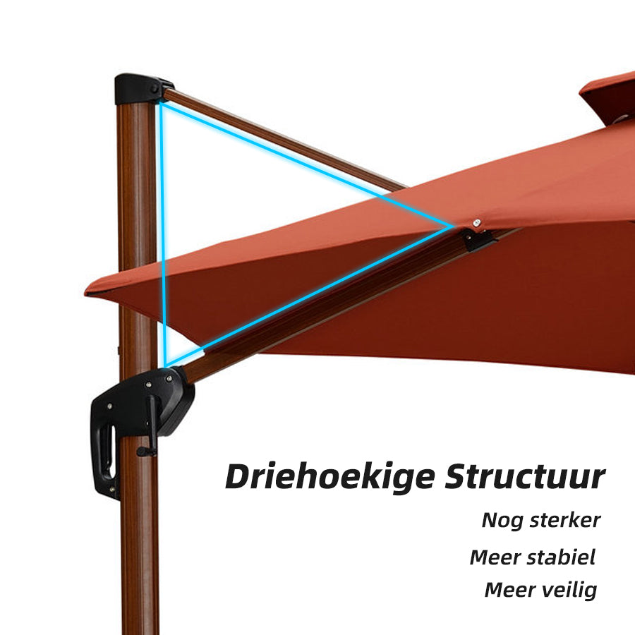 PURPLE LEAF Dubbele Top 330cm/365cm Ronde Aluminium Terrasparasol In Houtkleur