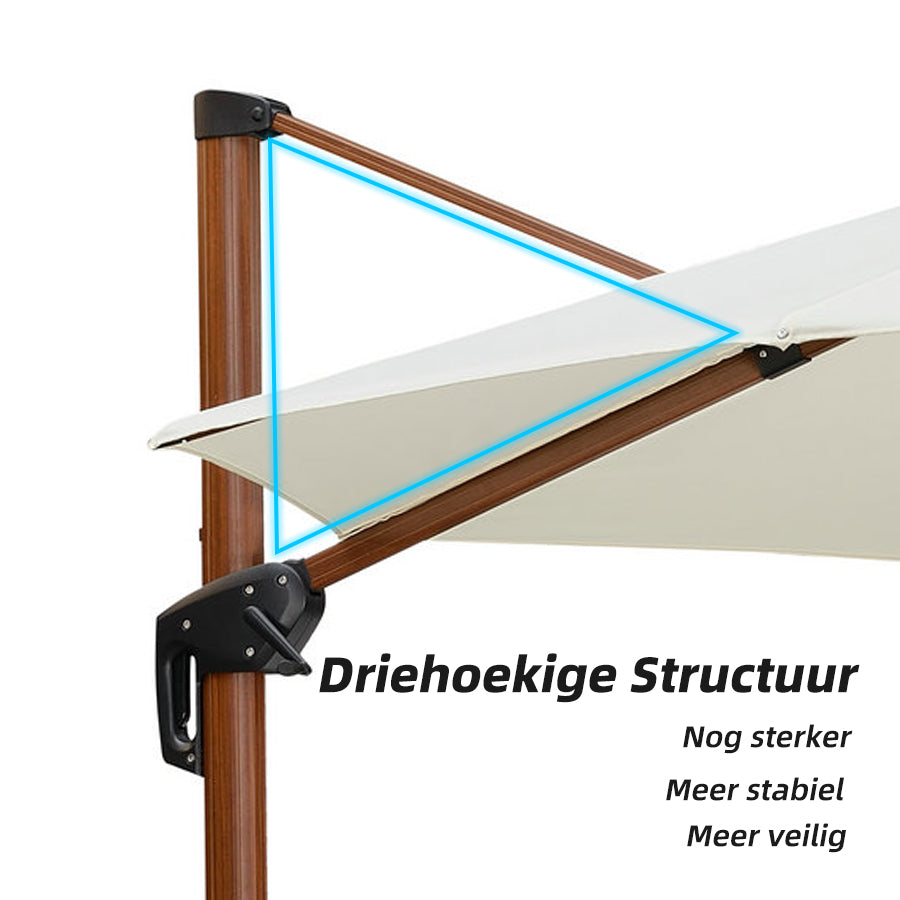 PURPLE LEAF Dubbele Top 330cm/365cm Ronde Aluminium Terrasparasol In Houtkleur