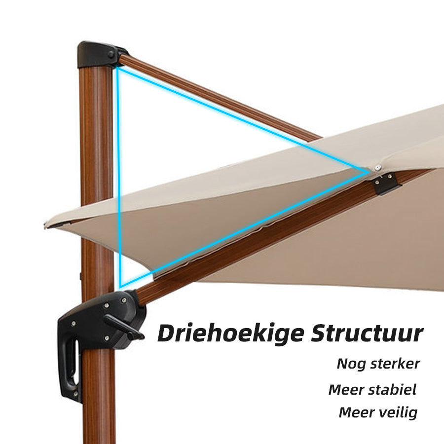 PURPLE LEAF Dubbele Top 330cm/365cm Ronde Aluminium Terrasparasol In Houtkleur