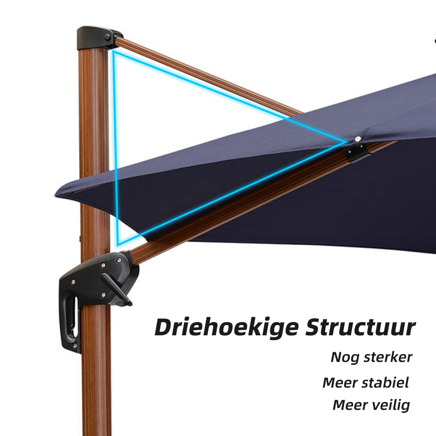 PURPLE LEAF Dubbele Top 330cm/365cm Ronde Aluminium Terrasparasol In Houtkleur