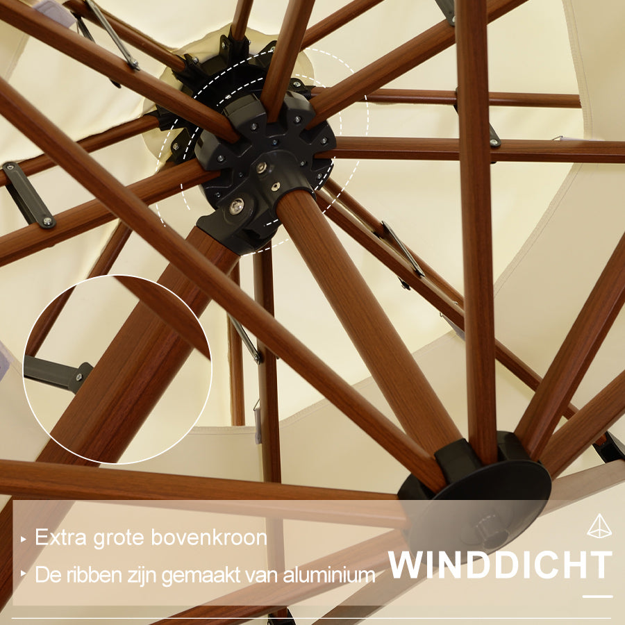 PURPLE LEAF Dubbele Top 330cm/365cm Ronde Aluminium Terrasparasol In Houtkleur